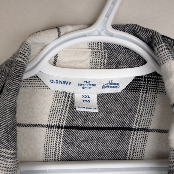 Old Navy The Boyfriend Shirt Black White Cotton Flannel Plaid Top Women's XXL - Picture 2 of 9